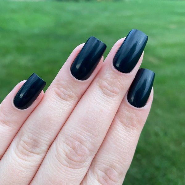 Short Black Press on Nail | Square Nails | Fake Nails | False Nails | Glue On Nails | Black Nails | Short Press on Nails | Ready to Ship