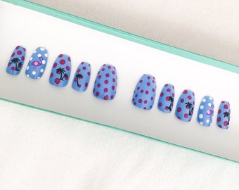 Ongles à presser flamant rose à pois | Faux ongles courts et personnalisés