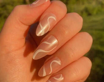 Pink Swirl Almond Press On Nails | Short Round False Nails
