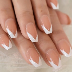 24 pcs White V Shape Tip Press on Nail / Short Nail / Glue On Nails / Fake Nail / Nail Press On Short / V Shape Tip Short Coffin French image 5