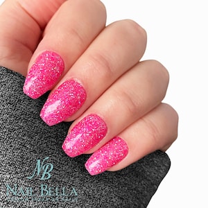 Pink Press on Nails | Sparkly Press on Nails | Short Nails | Fake Nails | False Nails | Glue On Nails | Ombre Nails | Short Press on Nails