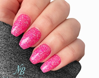 Handmade Pink Sparkly Press On Nails | Short Ombre False Nails