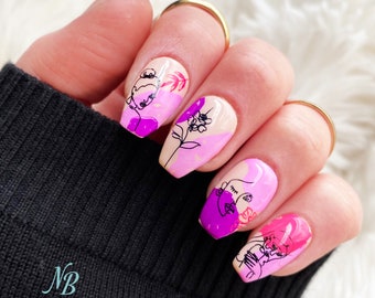 Abstract Flower Press on Nails / REUSABLE / Nails with Designs / Press On Nails  / Fake Nails / Nail Design / Stick On Nails / Glue on Nails