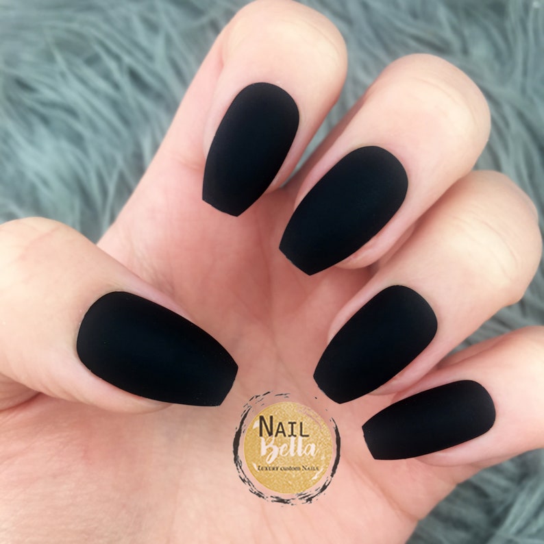 Matte Black Coffin Short Press On Nails Press On Nails Etsy