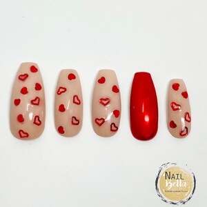 Heart press on Nails Nail for Valentines Day fake nails Red Nails Press on nails Glue on Nails Comes with Glue image 3