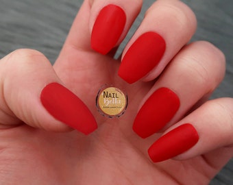 Short Coffin Press on Nails Matte Red  | Press on Nails Short | Nails | Fake Nails | False Nails | Glue On Nails | Short Press on Nails