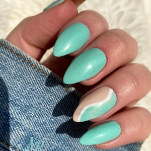 REUSABLE Green Swirl Coffin Nails / Nails with Designs/ Press On Nails  / Fake Nails / Nail Designs / Stick On Nails / Glue On Nails