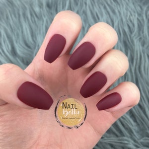 Short Coffin Maroon Press on Nails | Short Press on Nails | Press On Nails | Fake Nails | False Nails | Glue On Nails | Short Nails