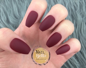 Short Coffin Maroon Press on Nails | Short Press on Nails | Press On Nails | Fake Nails | False Nails | Glue On Nails | Short Nails