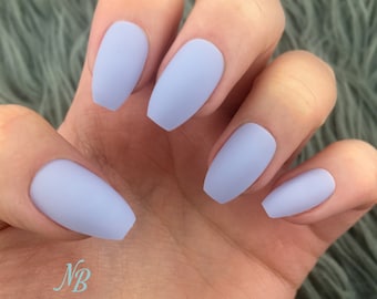 Purple Short Press on Nails Short Coffin Periwinkle Press on Nails
