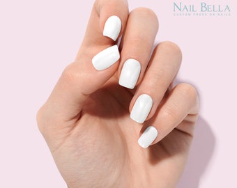 White Press on Nails | Custom Shape White Nails | Reusable Custom Press on nails | Fake Nails | False Nails | Long Nails | Glue On Nails