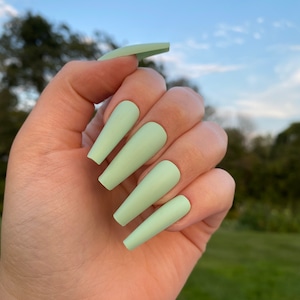 Long Coffin Mint Press on Nail | Ready to Ship | Fake Nails | False Nails | Glue On Nails | Press on Nails