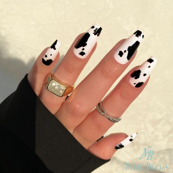 Cow Print Press on Nails | Press On Nails | Glue On Nails Press On Nails | Coffin Nails | Fake Nails | Cow print Nails