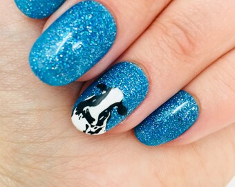 Blue Glitter Cow Press On Nails | Custom False Nails