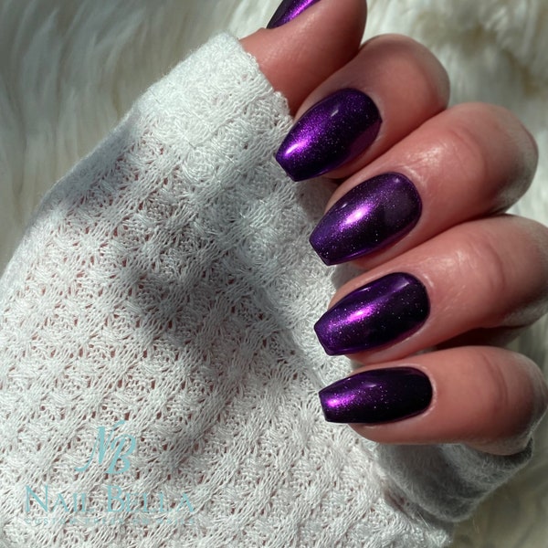 Reusable Dark Purple Chrome Press on Nails / Gel Nails / Press On Nails / Chrome Nail Designs/ Glue on Nails / Fake Nails / Stick On Nails