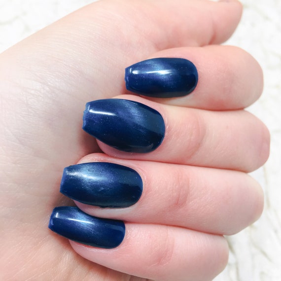 Blue Cat Eye Press On Nails Press On Nail Fake Nails Etsy