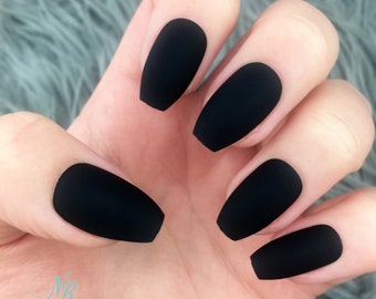 Matte Black Coffin Short Press on Nails | Press On Nails | Fake Nails | False Nails | Glue On Nails