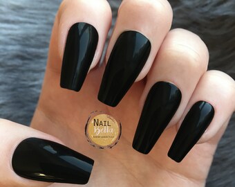 Black Coffin Long Press on Nails | Press On Nails | Fake Nails | False Nails | Glue On Nails