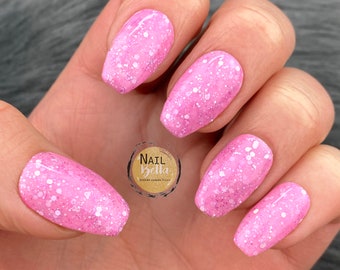 Pink Glitter Press On Nails | Reusable Short False Nails