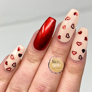 Heart press on Nails Nail for Valentines Day fake nails Red Nails Press on nails Glue on Nails Comes with Glue image 2