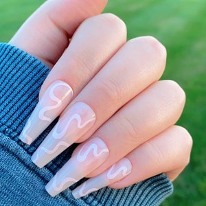 Long Coffin Pink Swirl Press on Nails | Fake Nails | False Nails | Glue On Nails | Pink Nails | Short Press on Nails | Ready to Ship Nails