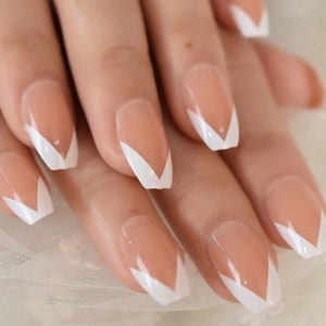 24 pcs White V Shape Tip Press on Nail / Short Nail / Glue On Nails / Fake Nail / Nail Press On Short / V Shape Tip Short Coffin French image 8