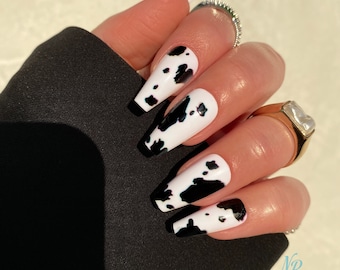 Cow Print Press on Nails | Press On Nails | Glue On Nails Press On Nails | Coffin Nails | Fake Nails | Cow print Nails