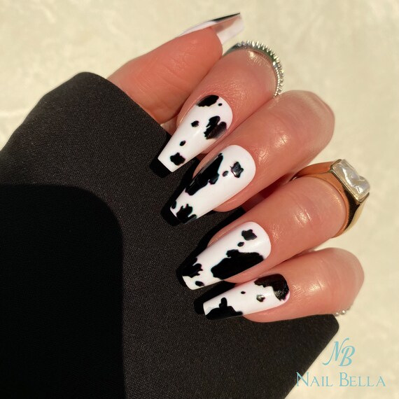 Cow Print Press on Nails | Press On Nails | Glue On Nails Press On Nails | Coffin Nails | Fake Nails | Cow print Nails