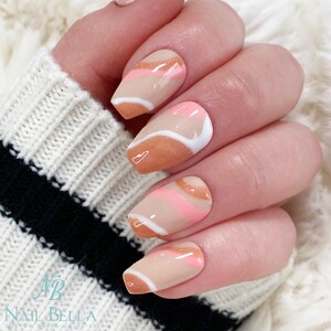 REUSABLE  Brown Swirl Coffin Nails / REUSABLE /  Press On Nails  / Fake Nails / Nails with Designs / Stick On Nails / Glue On Nails