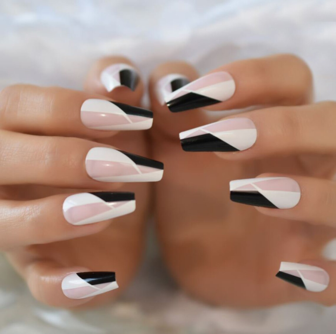 Coffin Nails Black and White Nails Coffin Coffin Nails Etsy