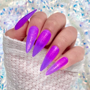 Customizable Purple Nails, Sparkly Purple Jelly Nails, Choose your Length and Shape, Press on Nails