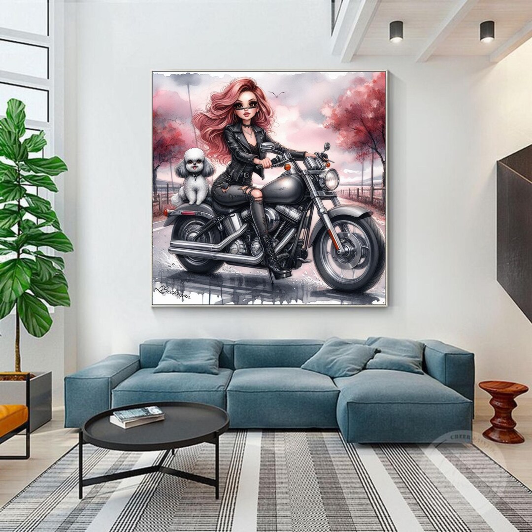 4 Pages Rose Rider Motorcycle Wall Art | Canvas Painting | Garage Decor ...