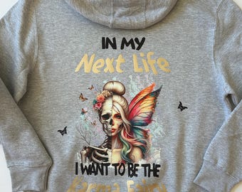 KARMA FAIRY Hoodie Women&#39;s hoodie gray skull butterfly glitter fairy thumb holes OPTIONAL Great gift option for your ladies! In my next life