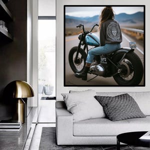 Impresiones digitales de motociclista gitano/Arte mural de moto/Decoración de habitación de niño/Arte retro de moto/Decoración de pared de garaje/Decoración caprichosa de moto/Regalo