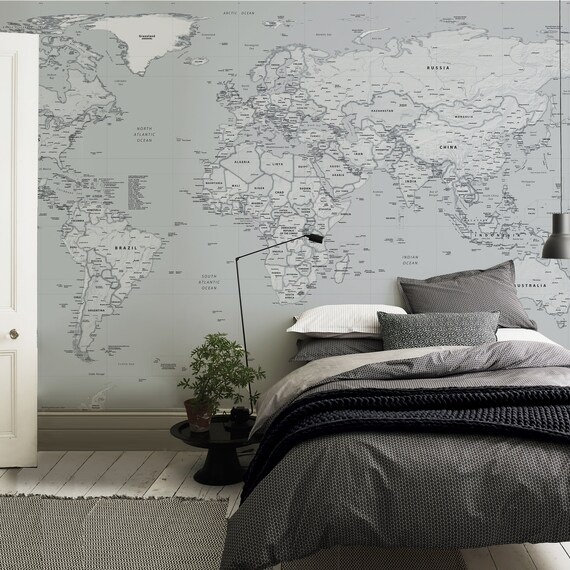 Removable Wallpaper Mural World Map Political map removable Etsy