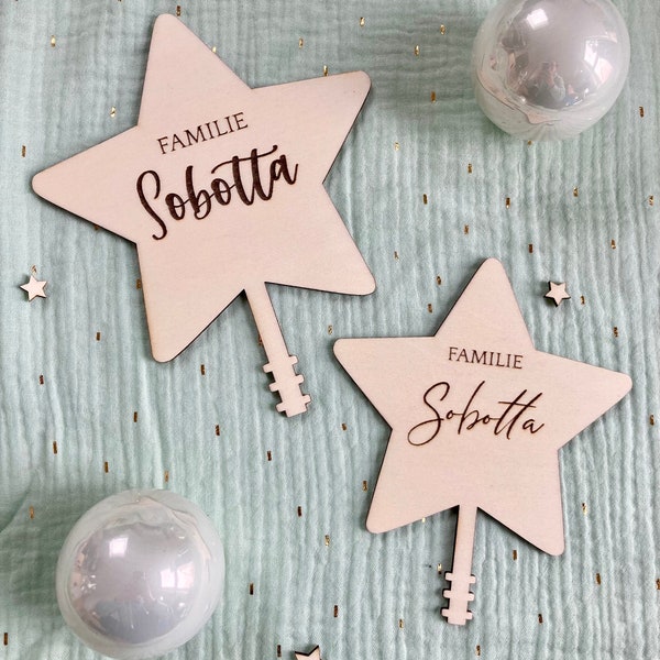 Christmas tree topper, fir tree topper, star made of wood - personalized with name