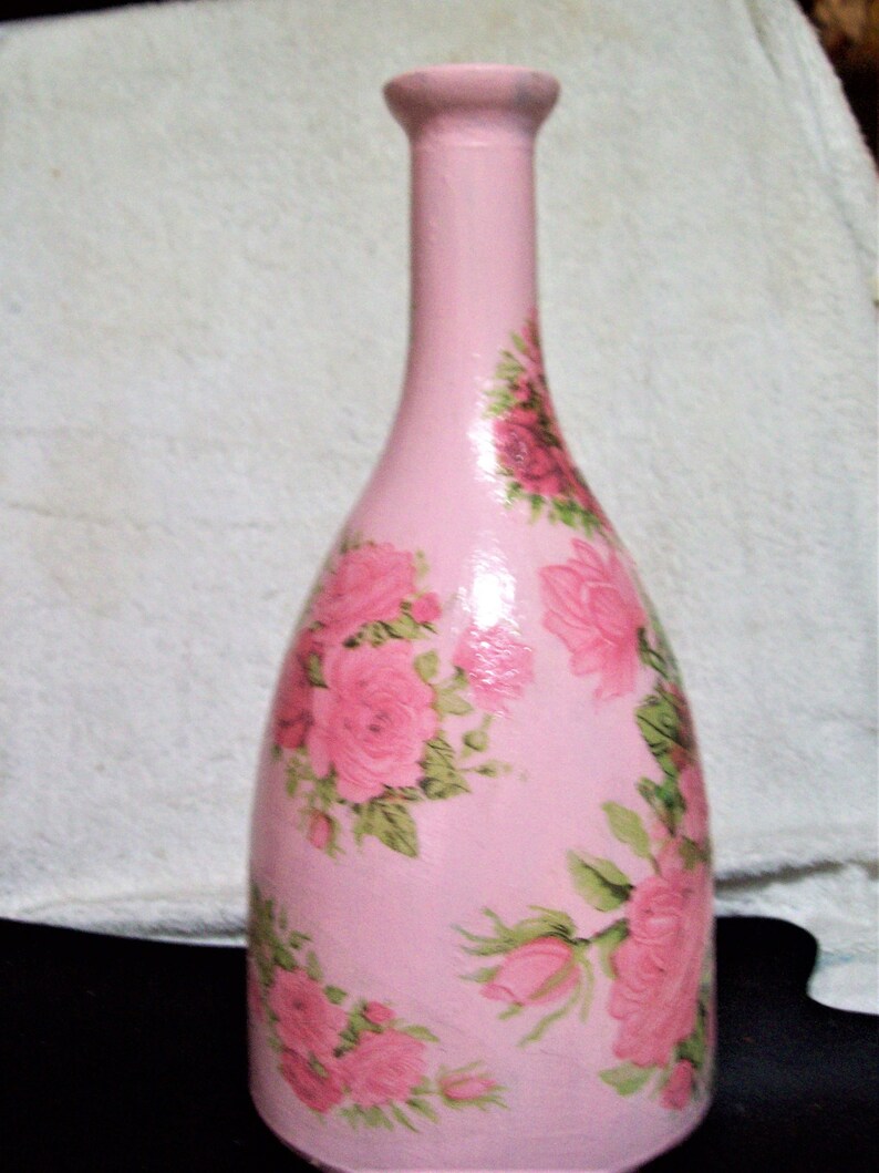 Decoupage Bottle. decorated vase Altered Art. Mixed Media Etsy