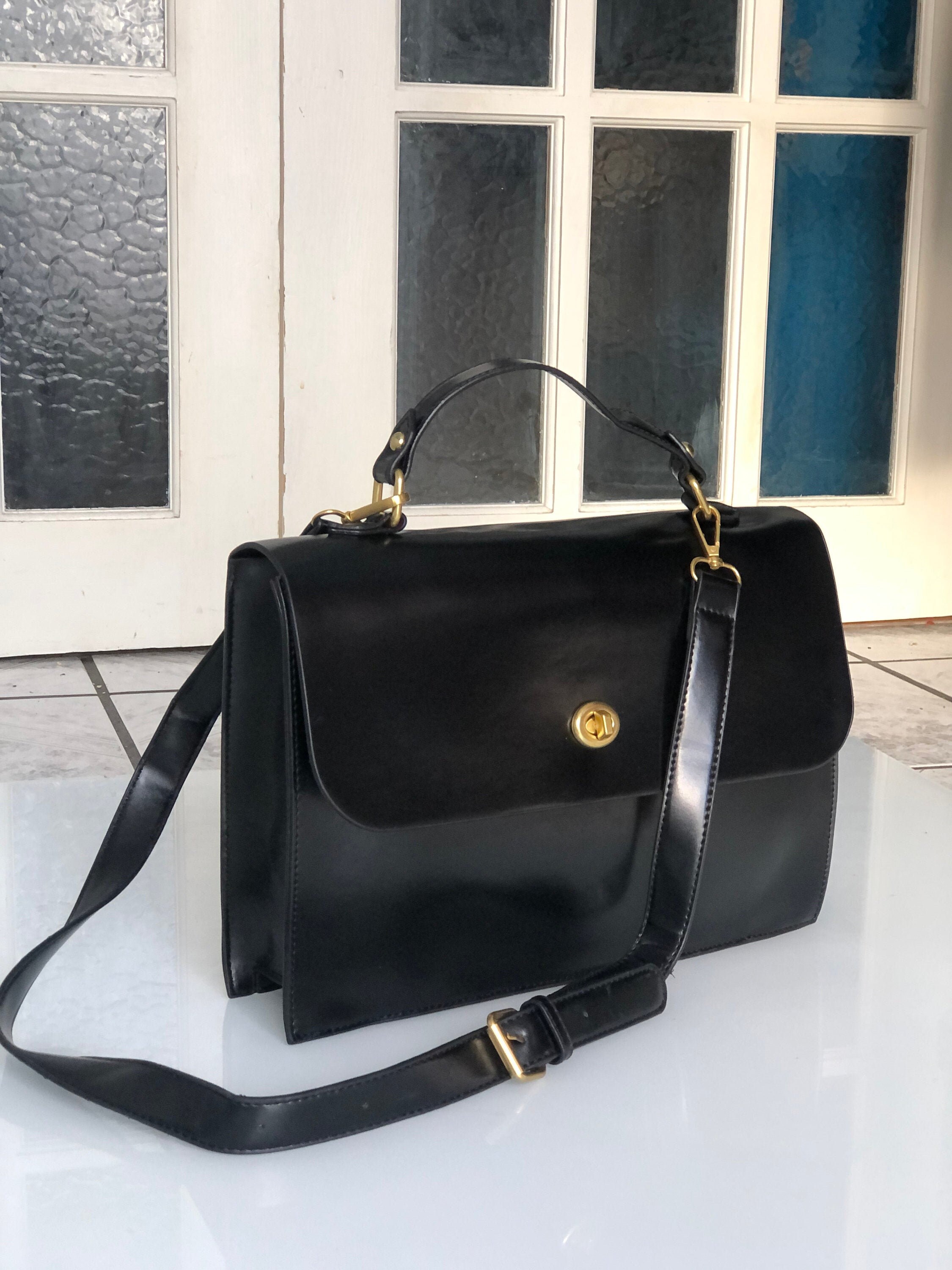 Black Vegan Leather Classic Bag Etsy