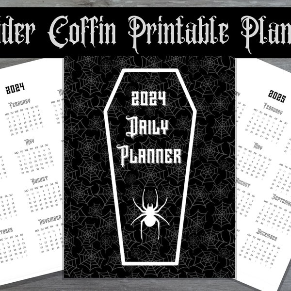 Spider Coffin Printable Planner | Printable Daily Planner | Goth Planner | Printable Planner with 2024-2025 Calendars