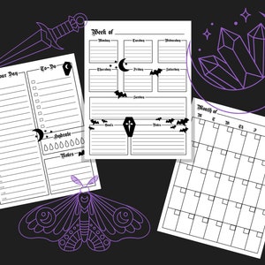 Goth Planner Pages with Day, Week, and Month | Printable Planner | Daily Planner