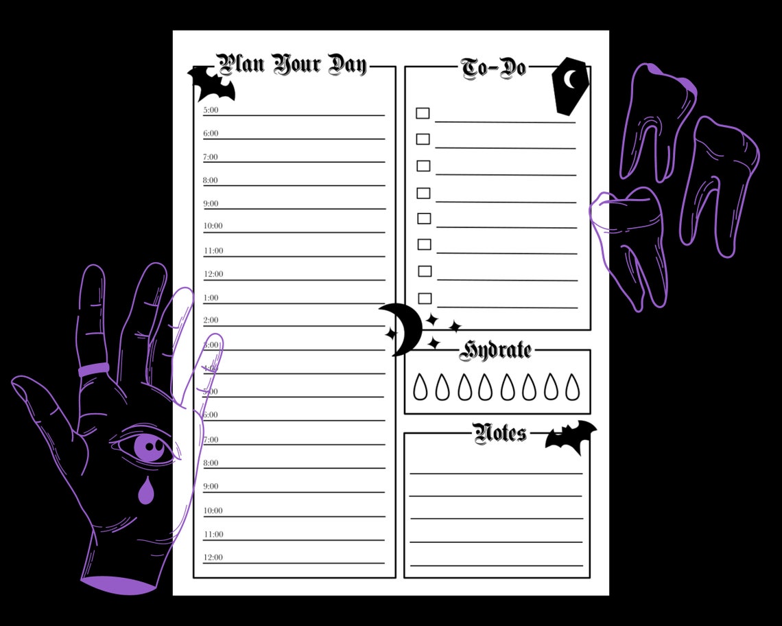 Goth Planner Pages With Day Week and Month Printable Etsy