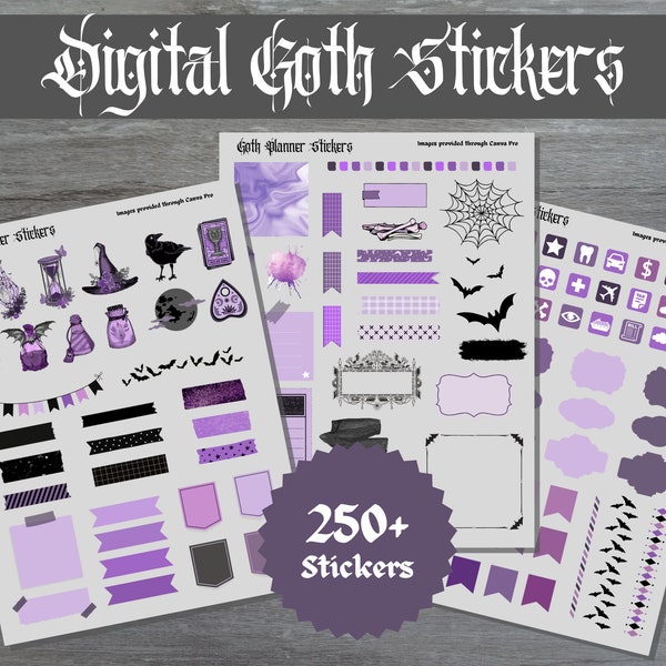 Digital Stickers | Goth Stickers | Goth Planner Stickers | PNG Digital Download | Printable Stickers without Cut Lines