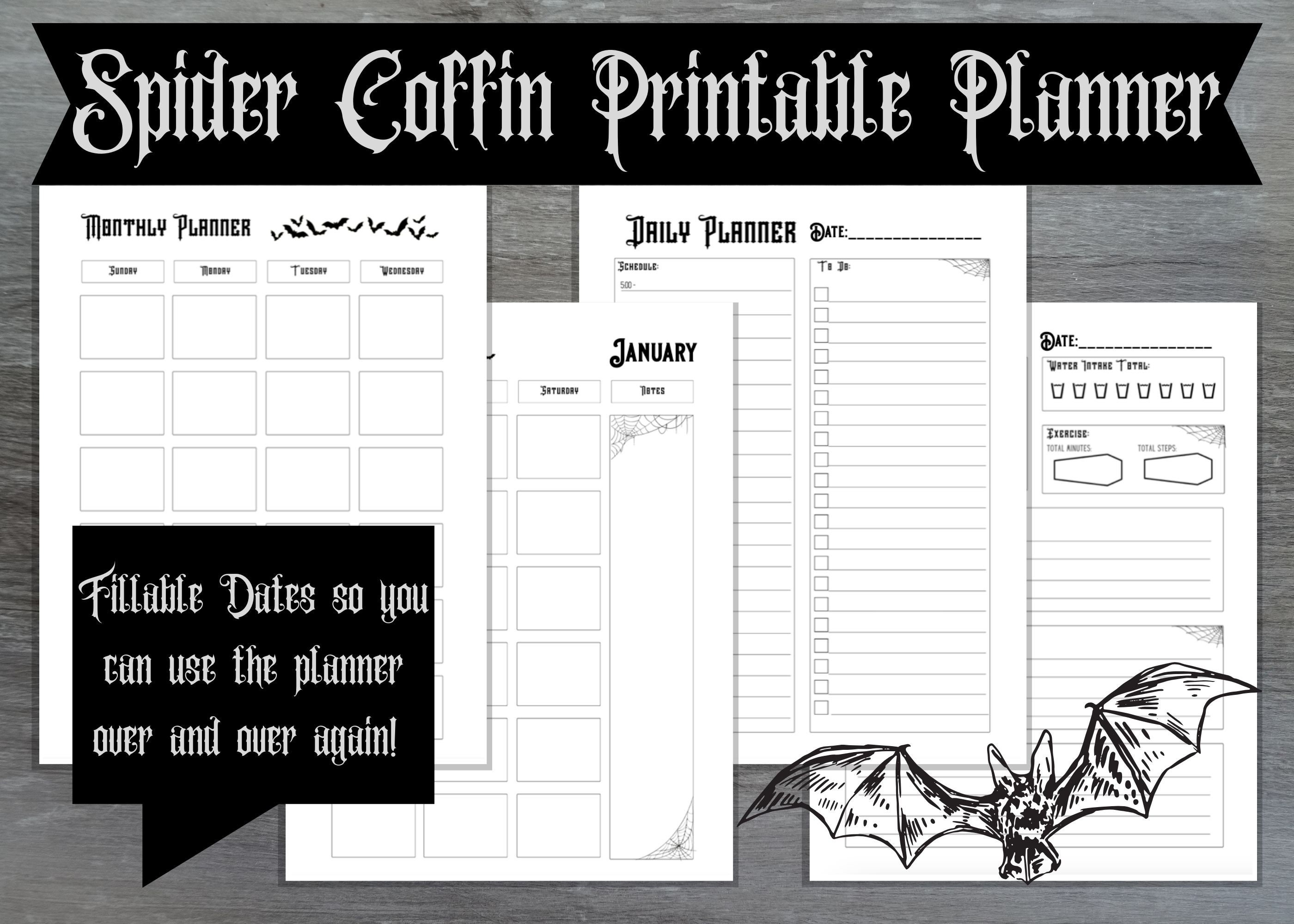 Spider Coffin Printable Planner Printable Daily Planner Goth Planner