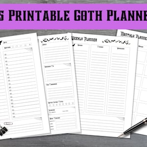 A5 Printable Goth Planner Pages | PDF Planner | Daily, Weekly, and Monthly Planner | Printable Planner
