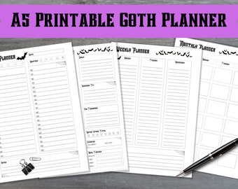A5 Druckbare Goth Planner Seiten | PDF Planer | Täglicher, wöchentlicher und monatlicher Planer | Druckbarer Planer