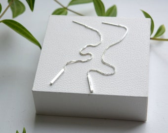 Minimalist Sterling Silver Threader Earrings, Dangle Chain