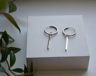 Earrings pendant with long bar, 925 sterling, Gift for her, Bar hoops, Hoops, minimalistic, Sterling silver hoop earrings, Mothers day gift