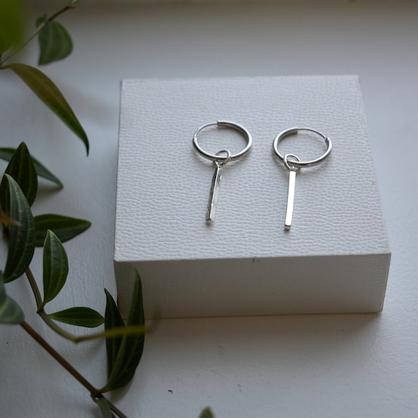 Ciondolo orecchini con barra lunga, 925 sterline, Regalo per lei, Cerchi da barra, Cerchi, minimalisti, Orecchini a cerchio in argento sterling, regalo per la festa della mamma