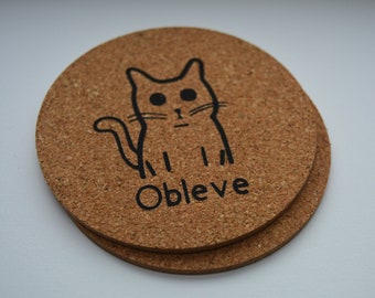 Personalize your own coaster made from cork, your own name on cork coaster, eco-friendly coasters, coaster with cat