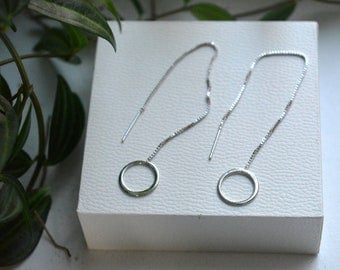 Threader zilveren oorbel, 925 Sterling oorbel, cadeau voor haar, lange oorbel, bungelende ketting, minimalistisch, kettinginrijger, drop chain oorbel